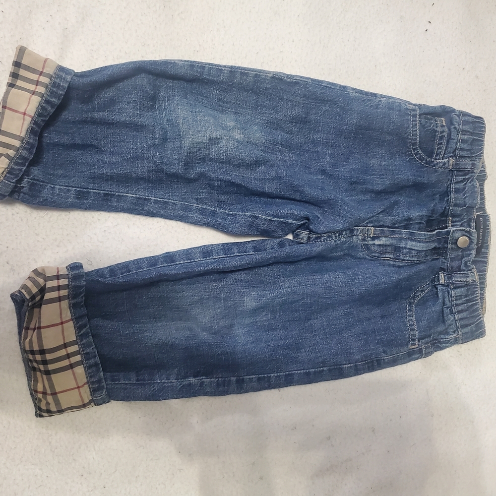Burberry Kids Blue Jeans with Plaid Cuffs